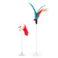 【CW】 1Pcs Colorful Cup Feather Wand Teaser Stick With Color Supplies