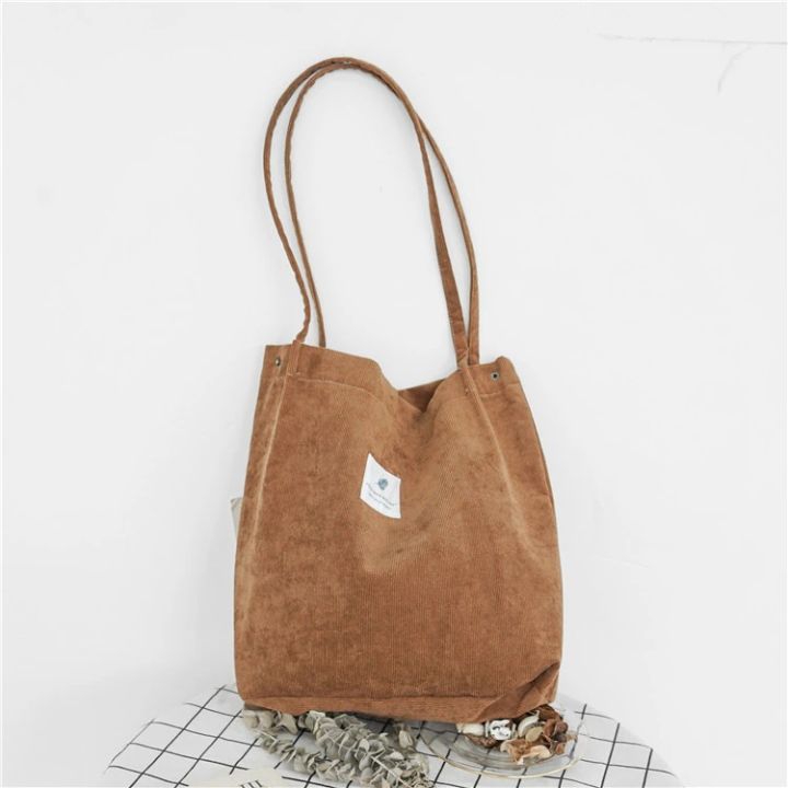 Women Fashion School Bags Corduroy magnetic button Shoulder Canvas Tote Bags