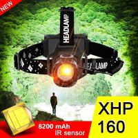 ไฟฉายหัวต่อ Usb XHP90ไฟหน้าแอลอีดีแรง XHP160แบบชาร์จไฟได้โคมไฟตกปลา18650สว่างมาก