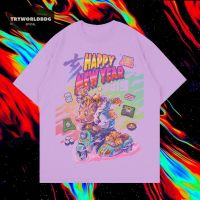 สุขสันต์วันปีใหม่ LILAC VINTAGE TEE KARTUN T เสื้อS-5XL