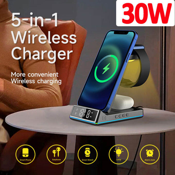 30w-5-in-1-wireless-charger-stand-สำหรับ-14-13-12-samsung-s21-s20-galaxy-8-7-fast-charging-dock-station