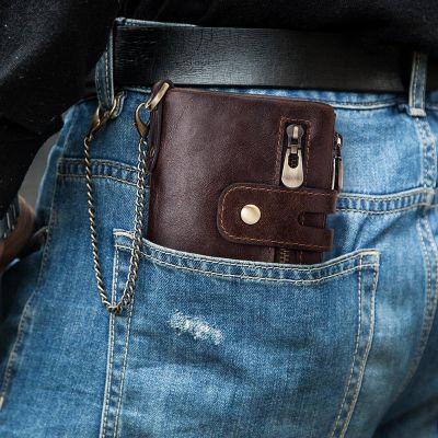 100 หนังวัวกระเป๋าสตางค์ขนาดเล็กผู้ชายพับผู้ถือบัตรเครดิตกระเป๋าสตางค์ RFID ปิดกั้นกระเป๋าสำหรับผู้ชายที่มีคุณภาพสูงโซ่ Portemonnee