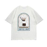 เสื้อยืดผู้ชายวัยรุ่น เสื้อยืดผู้ชายเกาหลี เสื้อยืด Oversize sleeve unisex "Coffee Drip" เสื้อยืดผู้ชายเท่ๆ