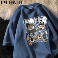 I M DAVID wind short-sleeved cotton male half sleeve tide ins printed cartoon teenagers loose big yards shirt