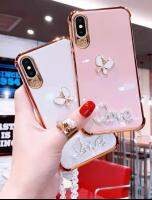 Luxury Brand Pink plating butterfly Love diamond Phone Case For iPhone 11Pro Max X XS XR 7 8 Plus Crystal lanyard soft Cover fun