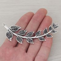 2 x Tibetan Silver Large Curved Branch Leaves Connectors Charms Pendants for Necklace Jewelry Making Findings 88x28mm