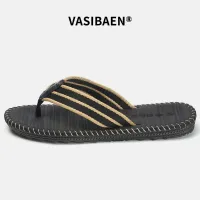 VASIBAEN sandals model wear Men British style casual flat heel sandals model clamp together and slip-resistant per wear bathroom slippers put out to shoes