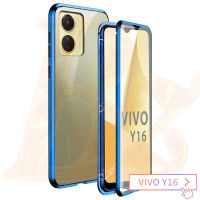 สำหรับ VIVO Y16แม่เหล็ก360ด้านหน้า + ด้านหลังสองด้าน9H กระจกนิรภัยสำหรับ VIVO Y16 2022กันชนโลหะ