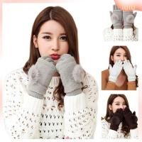 LULU Gifts Winter Warm Fur Ball Screen Touch Mittens Women Gloves Cashmere Blend