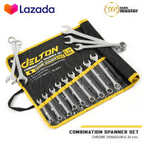 DELTON ประแจ แหวนข้างปากตาย ขนาด 6-24 มิล 14 ตัว/ชุด ชุดประแจ ประแจแหวนข้างปากตาย ประแจแหวนข้าง ชุดประแจรวม Combination Spanner Set พกพาสะดวก แข็งแรงคงทน เนื้อเหล็กเหนียวกว่าเหล็กทั่วไป รองรับเเรงขันได้มาก รุ่น DT-14DF