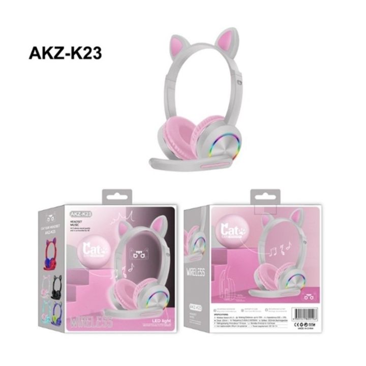 หูฟัง-headphone-akz-k23-หูฟังครอบพร้อมไมค์-หูฟังไร้สายหูฟังแมวน่ารักแบบพับได้-led-ส่องสว่าง