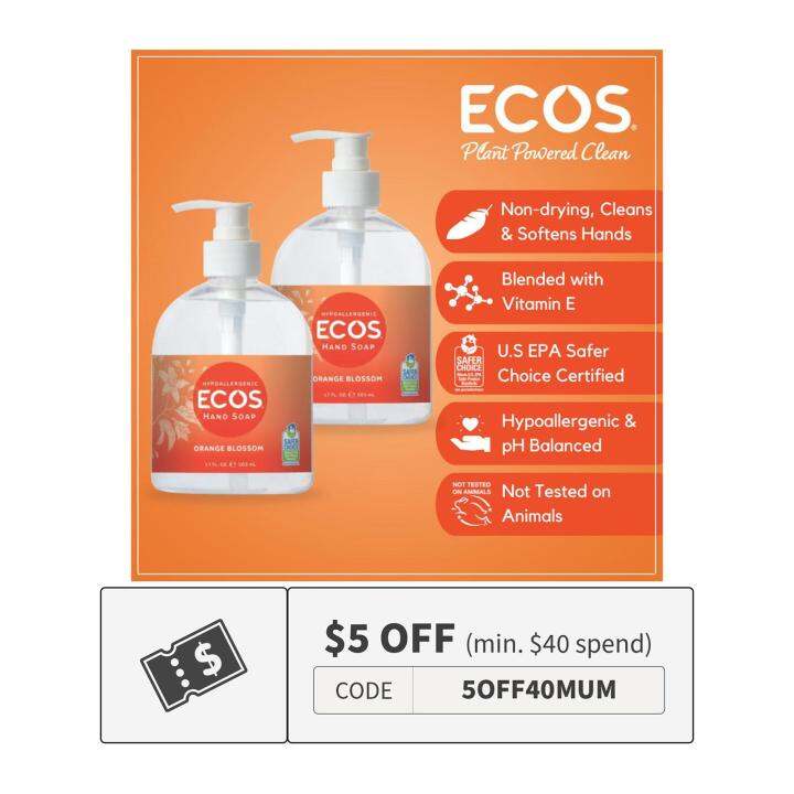 Ecos Hypoallergenic Hand Soap Orange Blossom Cylinder Btl 503 ML X 2