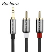 Bochara 3.5mm Stereo Jack Male to 2RCA Male OFC Audio Cable Metal+Foil Shielded For Speakers Amplifier 30cm 1.8m Cables