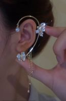 New Full Crystal Butterfly Flower Cuff Earrings Non Pierced Rhinestone Tassel Ear Wrap Crawler Hook Earring for Women