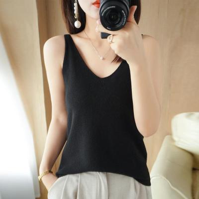 Spring and Summer 2023 New Knitted Sling Womens V-neck Slim-fit Sleeveless Vest with Base Sling Women 2023