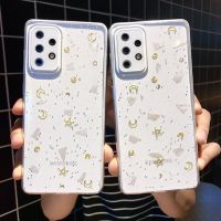 Luxuly น่ารัก Moon เคสโทรศัพท์สำหรับ Samsung Galaxy A72 A52 A71 A51 A12 A50 S20 Ultra A42 S21 Plus A20 A70 S9 S10 Plus S21 Ultra หมายเหตุ10 Pro หมายเหตุ9หมายเหตุ8หมายเหตุ20 Ultra S20 FE Soft TPU แววผงฝาปิดใส