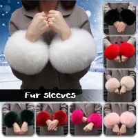 2 Pcsผู้หญิงFaux Fox Fur Cuffsสายรัดข้อมือฤดูหนาวอุ่นแขนRaccoonขนสัตว์ถุงมือข้อมืออุ่น