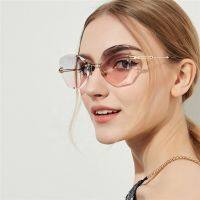 (JIUERBA)COD INS แฟชั่น Cat Eye แว่นตากันแดดสำหรับผู้หญิง Candy Color Frameless Shades