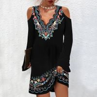 jkk Fashion Womens Sleeve Shoulder Boho Dresses V-Neck Female