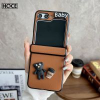 HOCE 3D ZFlip5การ์ตูนหมีกาแฟเคสโทรศัพท์สำหรับ Samsung Galaxy Z Flip 3 4 5 5กรัม Flip3 Zflip5 Zflip4ปกหนัง PU