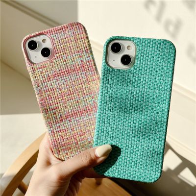 Ottwn Fashion Woven Fabric Texture Phone Case For iPhone 14 13 12 11 Pro Max X XR XS Max 7 8 Plus Shockoproof Hard PC Back Cover
