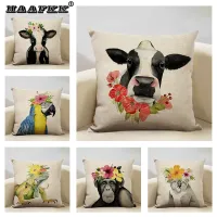 Nordic Style Animal Portrait Parrot Cow Monkey Decorative Cushion Cover Living Room Sofa Pillow Cover 45x45cm Linen Pillowcase