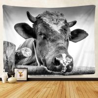 Cow Pattern Black and White Tapestry Wall Hanging Living Room Background Wall Bedroom Dormitory Art Decoration 95x73cm Knitting  Crochet