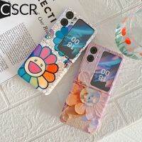 CSCR เคสโทรศัพท์บลูเรย์รูปการ์ตูนดอกทานตะวันยิ้มน่ารักสไตล์เกาหลีสำหรับ OPPO Find N2พลิกเคสหลัง PC แบบแข็งดอกไม้สีชมพูคาเมลเลียภาพสีน้ำมันดอกไม้สำหรับ OPPO Find N2เคสแบบฝาพับ