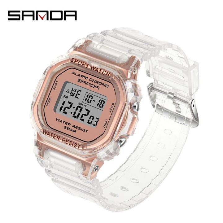 sanda-2023-women-watch-digital-watch-stylish-simple-transparent-strap-personality-design-electronic-watch-girl-gift-multicolor