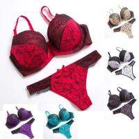 QianXing Shop Print Color Lace Bra Panty Set Big Cup Brassiere Set underwear women