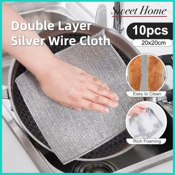 New Thickened Steel Wire Cleaning Cloth Non-Scratch Double-layer Iron Microfiber  Mesh Dishrag Washing Pot