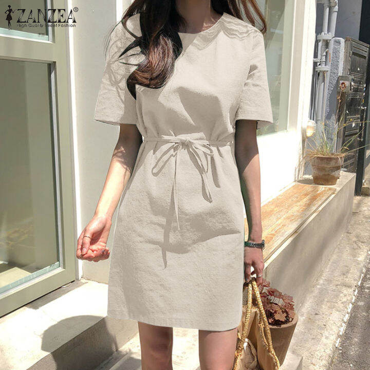 Casual round collar cheap plain loose shift dress