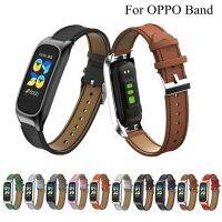 [ร้อน] สายหนังสำหรับ OPPO สาย Smartweatch กำไลข้อมือหนังเงิน Pulseira กรอบสีดำอุปกรณ์สมาร์ทสำหรับ OPPO วง