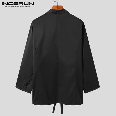 INCERUN Mens Fashion 3D Floral Long Sleeved With Long Ribbon Solid Color Casual Blazer
