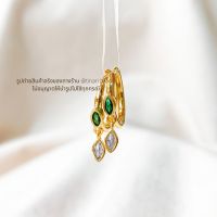 MINI DIAMOND GOLD HOOPS TINARI 2 ต่างหูห่วง ทอง เพชร เขียว ออกงาน