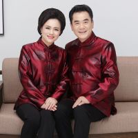 Traditional Chinese Jackets Lovers Dress Longevity Clothes Tang Suit Men Women Long Sleeve Tops Chinese Style Wedding Blouse