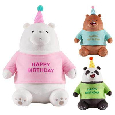 Happy Birthday Plush Soft Bear Stuffed Animal Birthday Fluffy Stuffies Bear Birthday Plush Stuffed Animal Bear for Gift Boy Girl Party Decor Birthday present