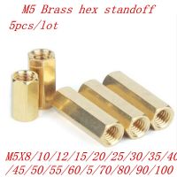 [Haotao Hardware] 5ชิ้น/ล็อต M5ยาวทองเหลือง Coupling Nut M5x8/10/12/15/20/25/30/35/40/45/50/55/60/70/80/ที่90/100