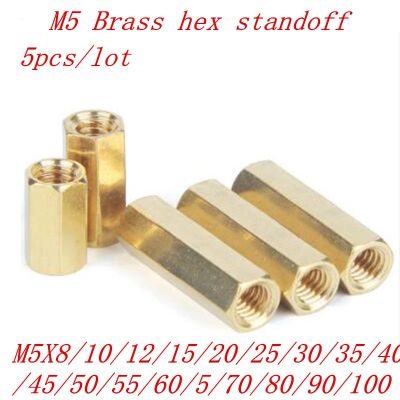 {Haotao Hardware} 5ชิ้น/ล็อต M5ยาวทองเหลือง Coupling Nut M5x8/10/12/15/20/25/30/35/40/45/50/55/60/70/80/ที่90/100