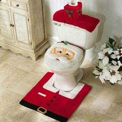 3Pcs Christmas Toilet Seat Cover Tissue Cover Set Lid Xmas Santa Claus Bathroom Mat Christmas Decoration for Bathroom Navidad