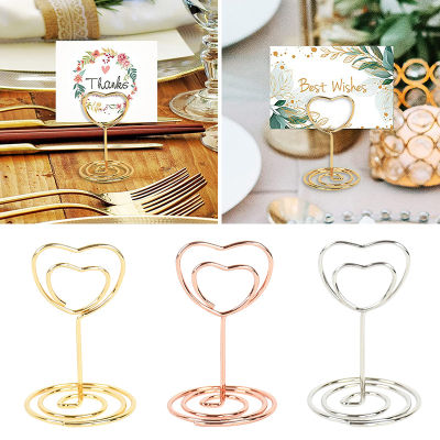 【CW】10pcs Romantic Heart Photo Clips Metal Rose Gold Silver Place Memo Card Holder Table Number Stand Wedding Desktop Decor Supplies