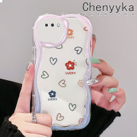 เคส Chenyyka สำหรับ OPPO A3s A5 A12E Realme C1เคสลายความรักและดอกไม้ที่เรียบง่ายสีสันสดใสลายคลื่นเนื้อครีมซิลิโคนอ่อนชัดเจนขอบกันกระแทกเคสโทรศัพท์โปร่งใส