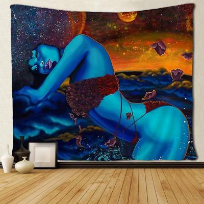 Comic Queen African American Womens Rose Playing Galaxy Planets Tapestries Hippie Art Wall Hanging Room