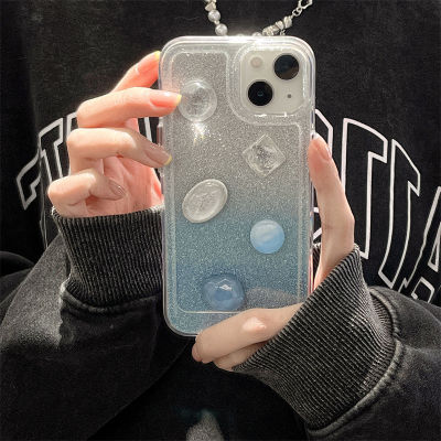 Ins Gradient Case สำหรับ iPhone14promax สติ๊กเกอร์สีฟ้าใส DIY Lapidary Case สำหรับ iPhone12 ซิลิโคน Anti Drop Case สำหรับ iPhone11 พรีเมี่ยม Glitter Powder Case สำหรับ iPhone13