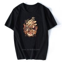 Cats And Ramen T-Shirt Black Totoro Chihiro Anime Men Cotton Tshirt Hip Hop Tees Harajuku Streetwear 【Size S-4XL-5XL-6XL】