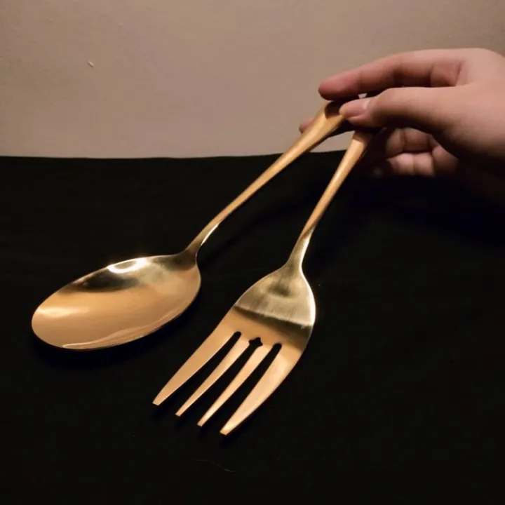 Serving Spoon and Fork / Stainless Steel / Gold / NonTarnish / High