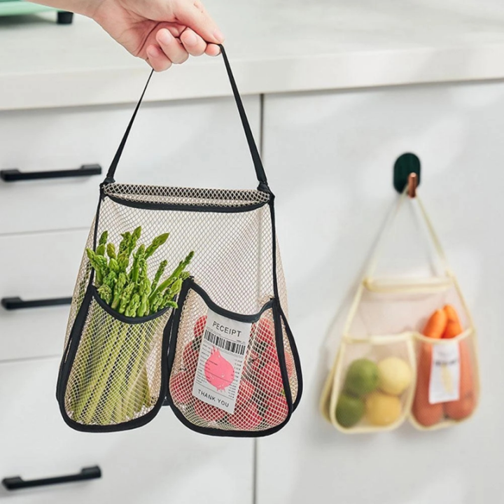 Reusable Kitchen Hanging Mesh Bag Home Fruit and Vegetable Storage Net Bag  for Ginger Garlic Potatoes Onions