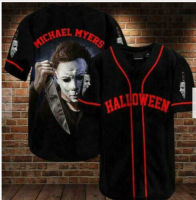 (in stock) Michael Myers With Knife Happy Happy Jersey Baseball Shirt Us Size Best (free nick name and logo)