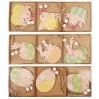 18Pcs Easter Rabbit Wooden Pendants Hanging Painting Bunny Wood Crafts DIY Decor Easter Decorations for Home Kids Gift