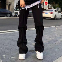 Vibe Style Ruched Streetwear Casual Cargo Pants Mens Straight Black Gray Pleated Loose Overalls Harajuku Retro Trousers